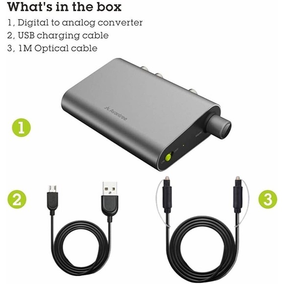 Avantree DAC02 192KHz Digital to Analog Audio Converter with Toslink Optical Cab - Picture 3 of 4